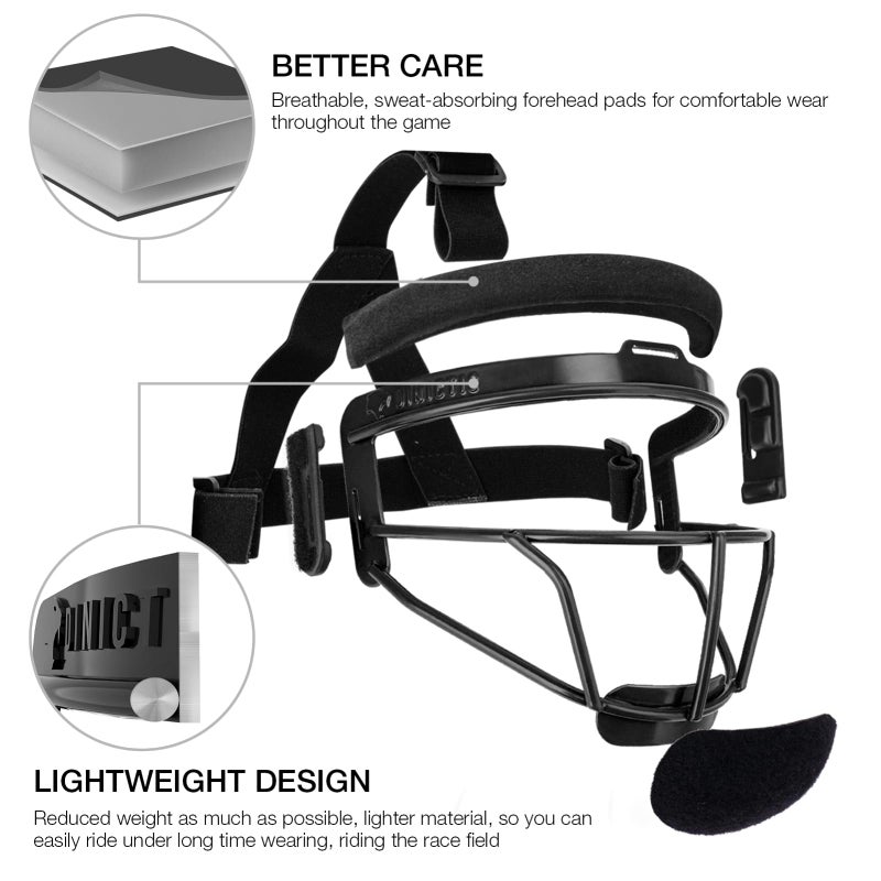 Dinictis Softball Face Mask, Lightweight, Comfortable, with Wide Field Vision, Durable and Safe Face Guards, Premium Protective Softball Fielder's Mask-Black-Youth(M) - Image 3